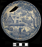 Pearlware saucer printed underglaze in medium blue, 5.25" diameter. 
